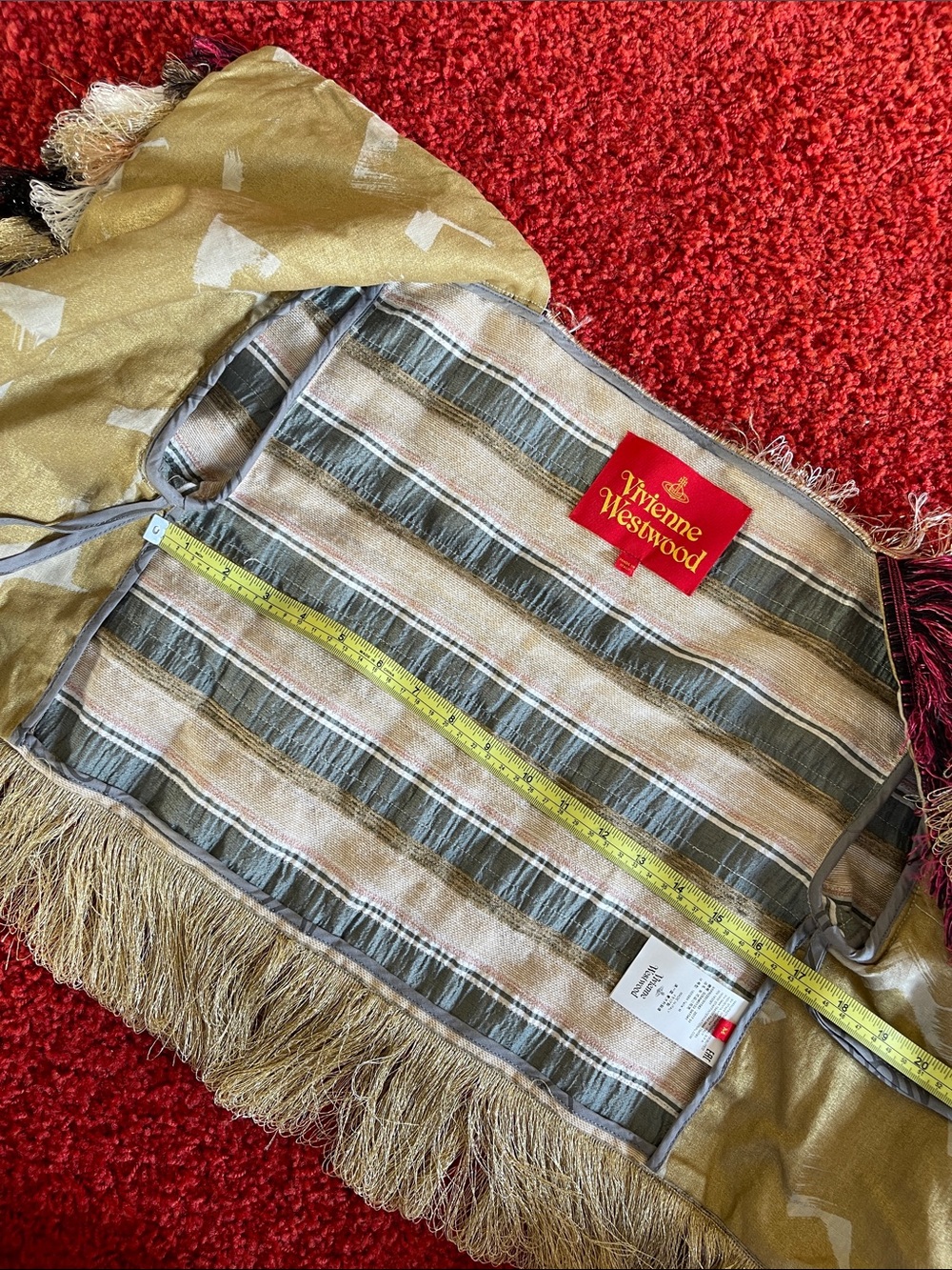Vivienne Westwood RED LABEL Bolero Fringe Hippie Jacket Beige/Grey Stripes SS17 - Picture 9 of 13